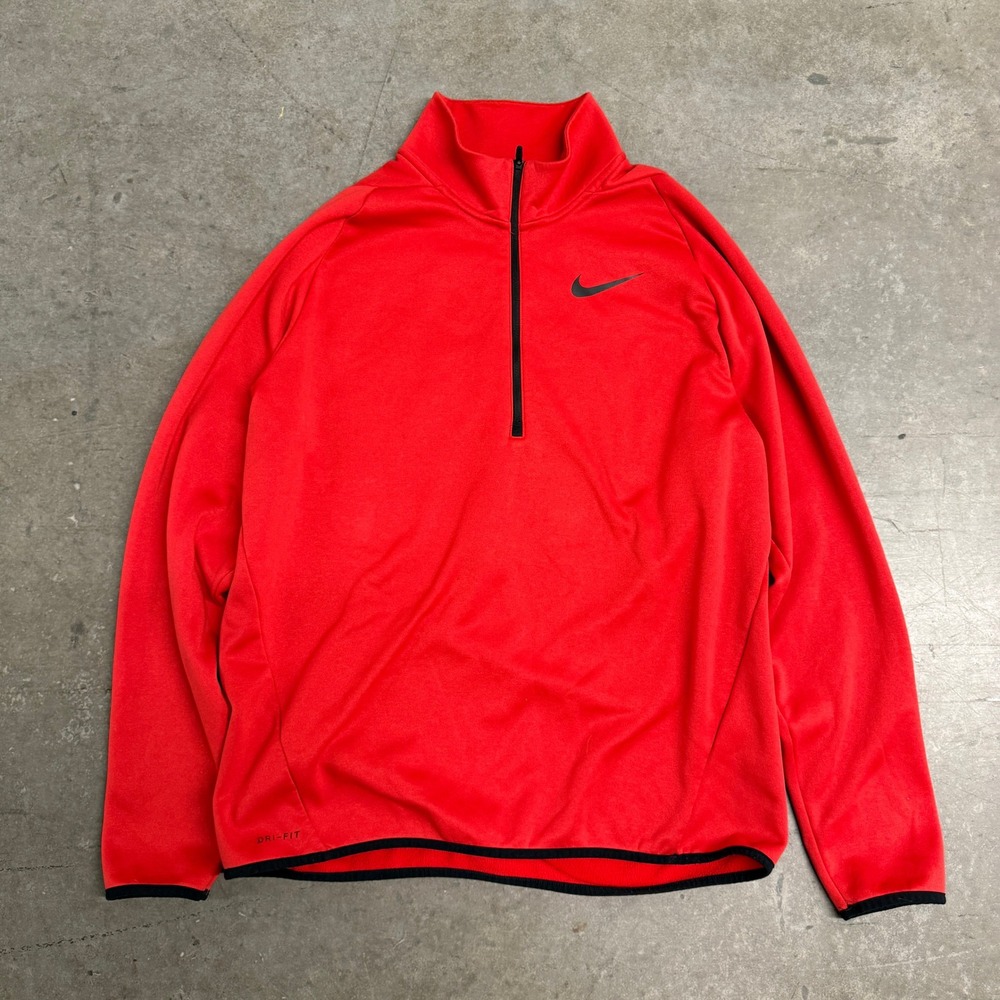 Nike Dri-FIT Mens Large Red Quarter‎ Zip Pullover Training Top Long Sleeve L